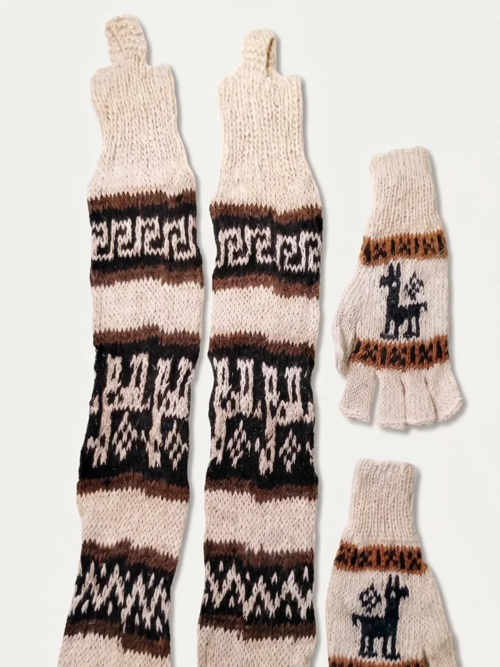 Alpaca Wool Leg Warmer and Glove Set with Andean Designs from Cusco